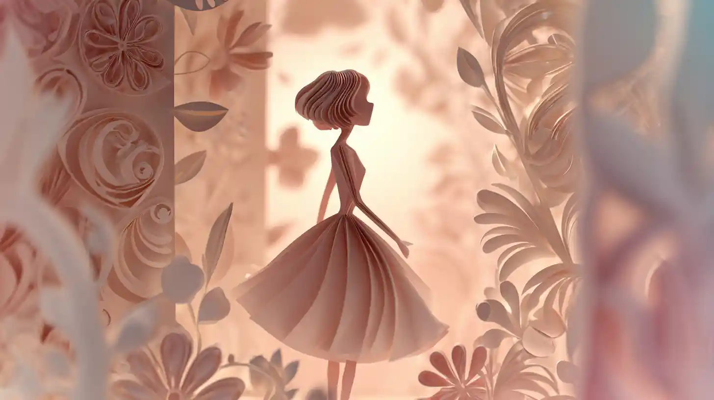 Elegant paper cutout girl on soft pastel gradient background
