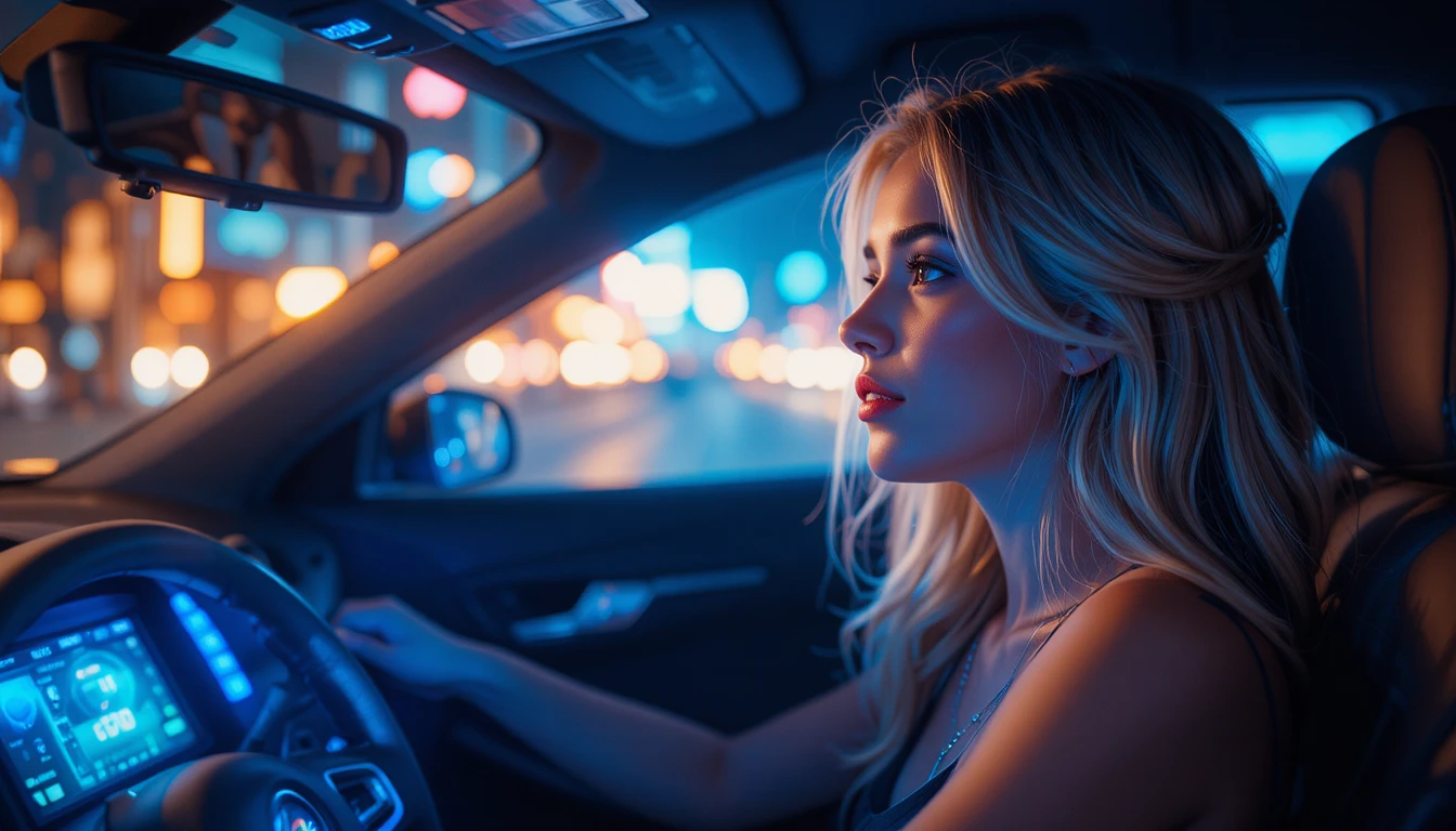 Blonde young girl enjoying hypnotic deep house music
