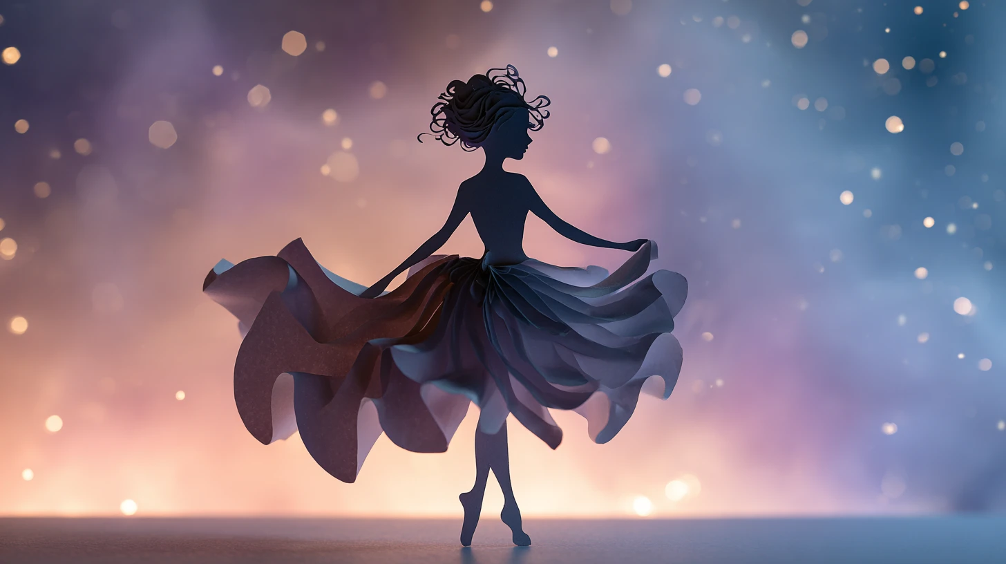 Paper cutout girl on soft pastel gradient background