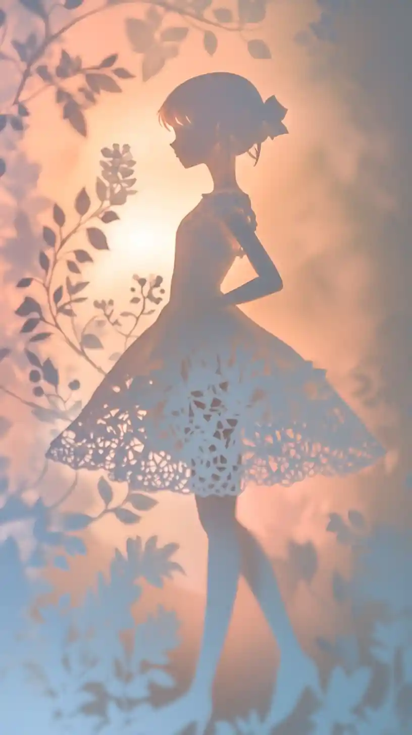 Elegant paper cutout girl on soft pastel gradient background