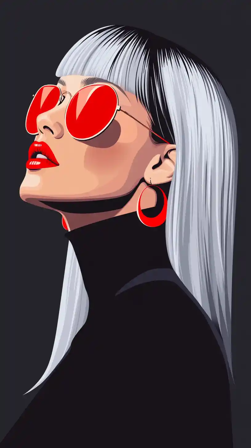 Silver haired woman in red sunglasses minimalist pop art profile