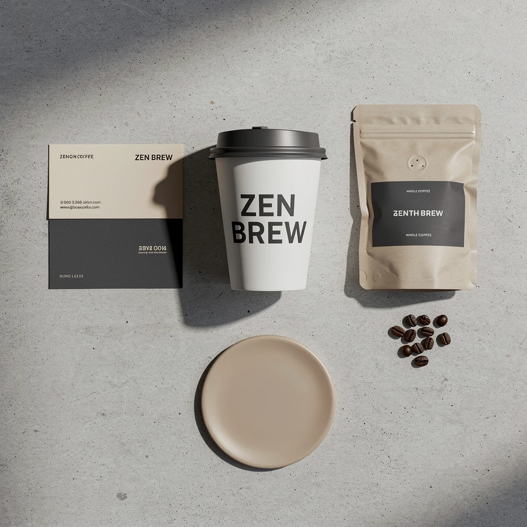 Kit minimalista de branding de café en estilo flat lay