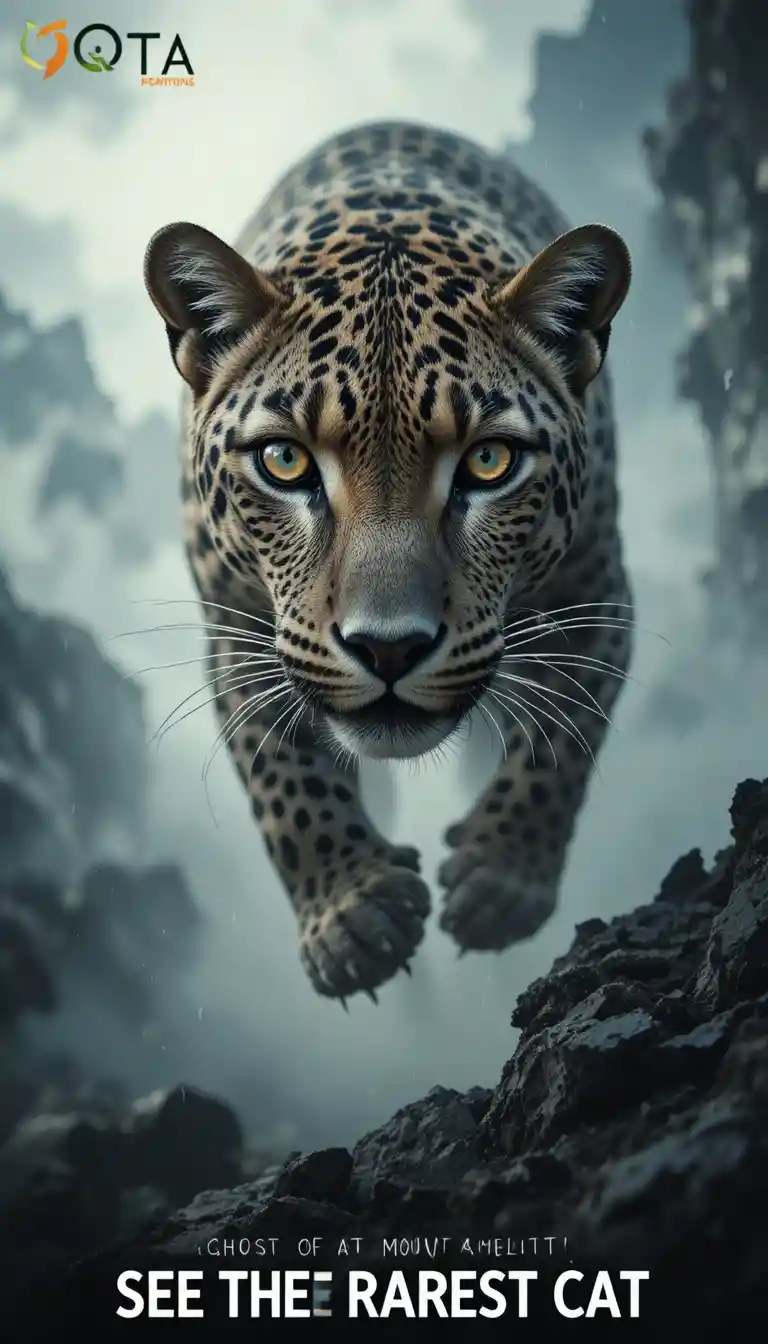 Close up of a leopard gazing in a high mountain landscape