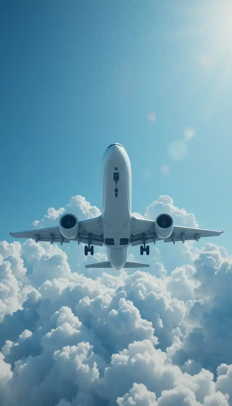 Commercial airplane cruising high in a clear blue sky