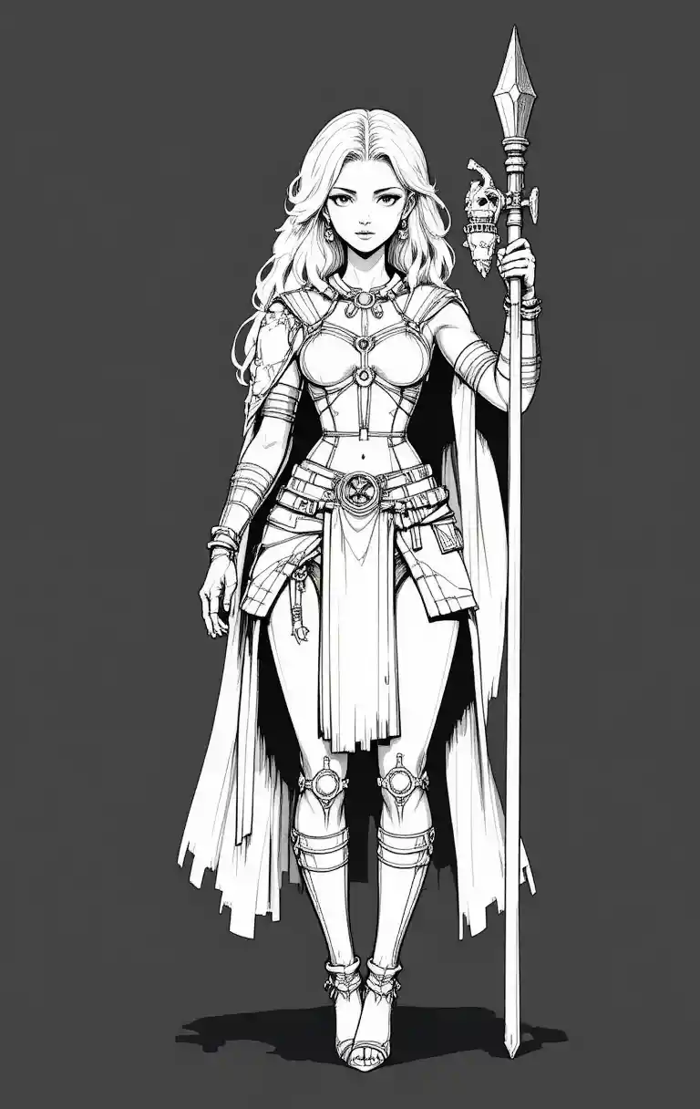 Fierce blonde warrior woman with shield and skull