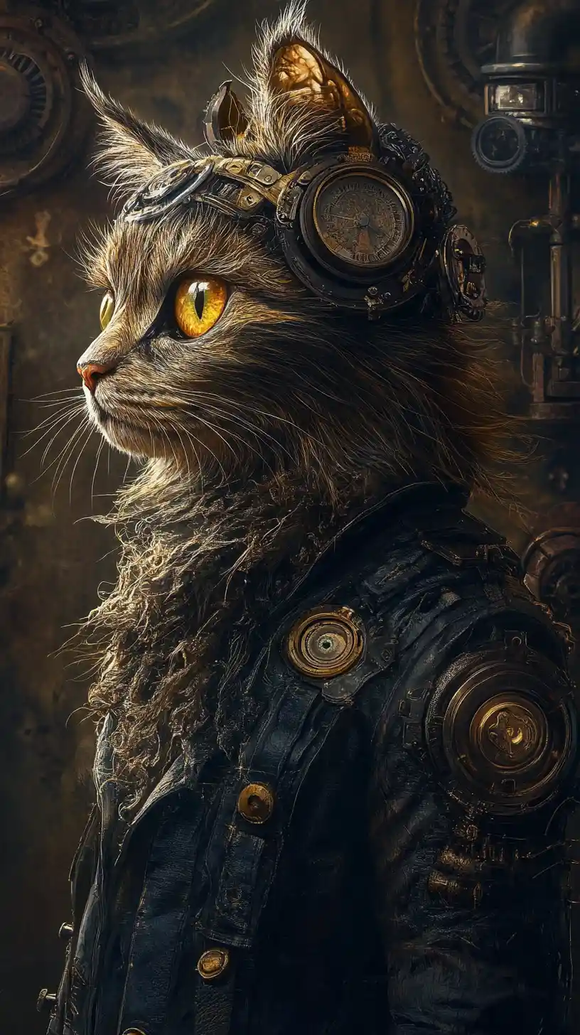 ダークなスチームパンク世界から現れるシュールな幻想の猫