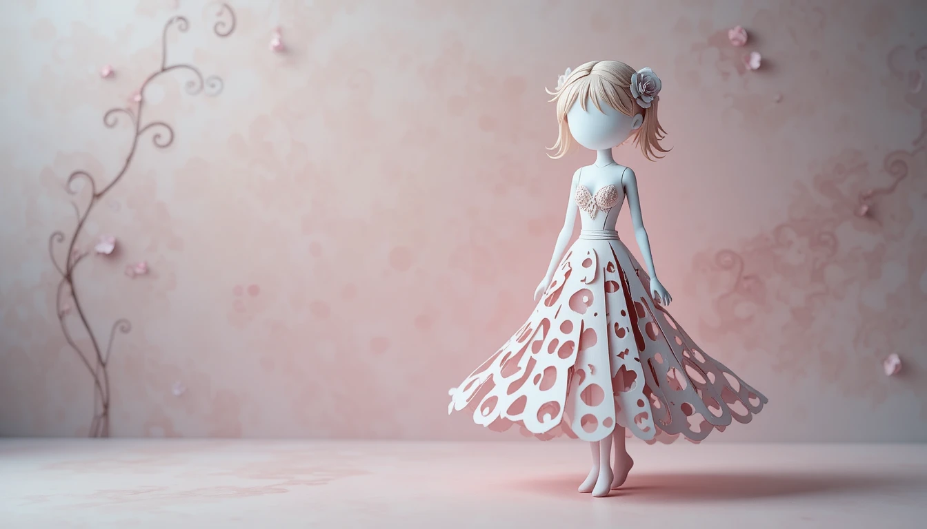 Elegante ragazza in paper art su sfondo sfumato pastello delicato