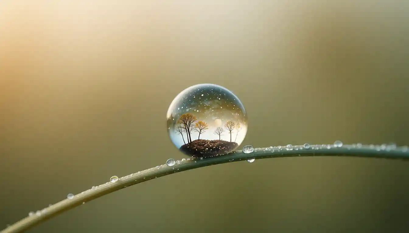 Gota de rocío única sobre hierba en suave estilo macro minimalista