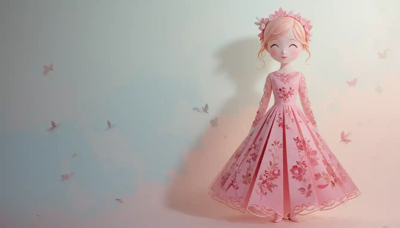 Paper cutout girl on soft pastel gradient background