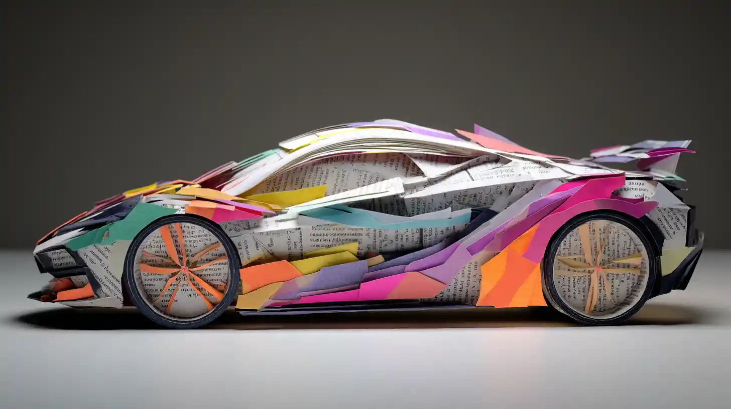 Coche deportivo futurista de papel con interior minimalista