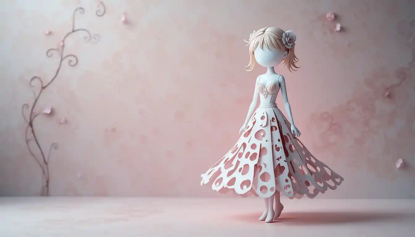 Elegantes Papierkunst-Mädchen vor weichem Pastellverlauf