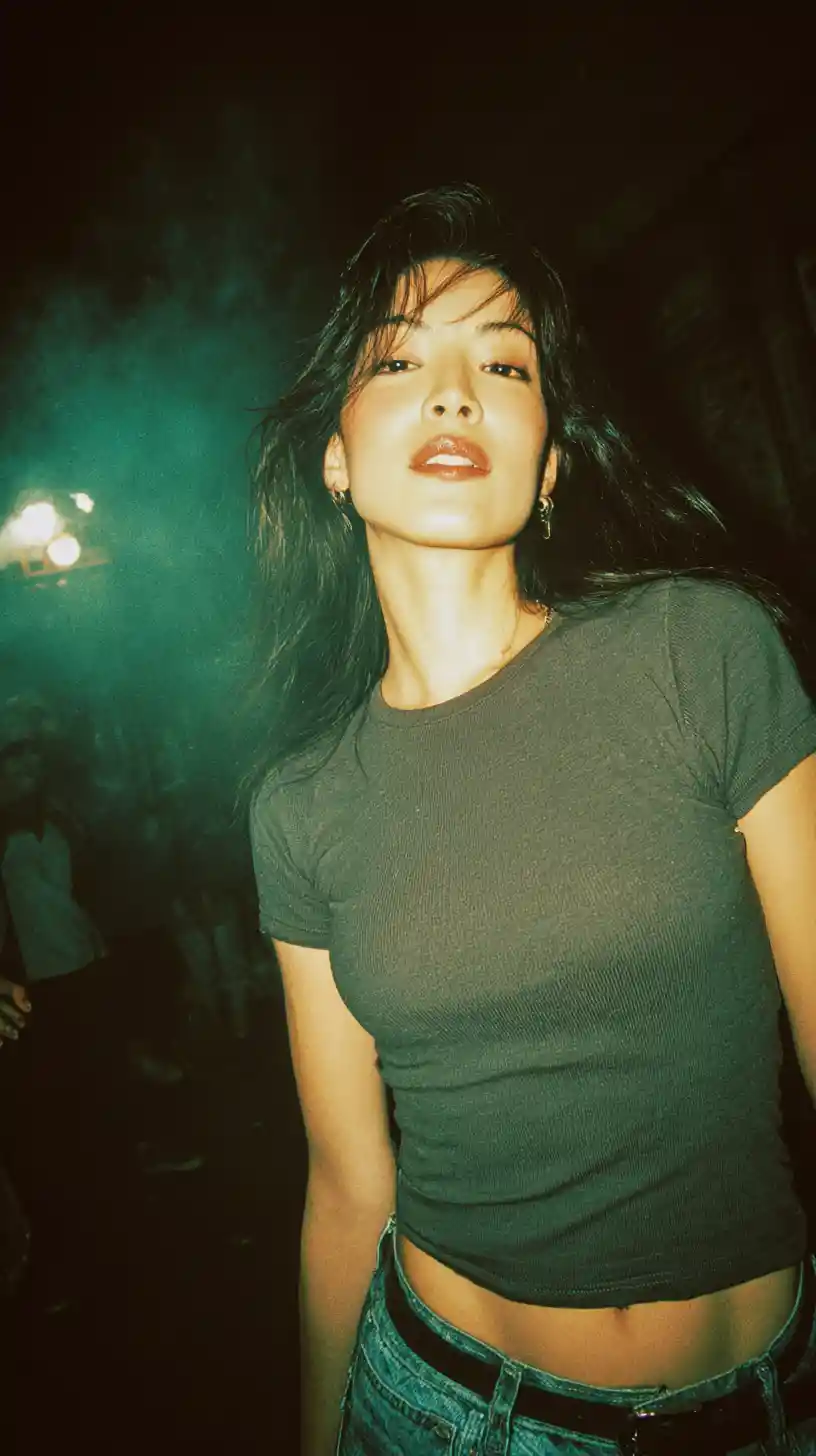 Confident woman in a 90s urban alley street portrait