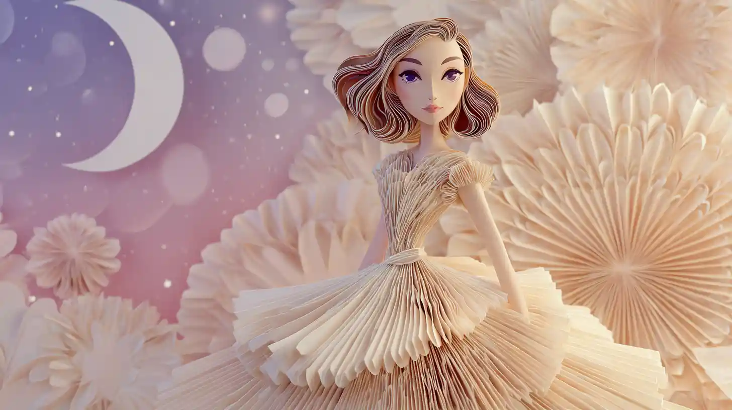 Paper cutout girl on soft pastel dreamlike background