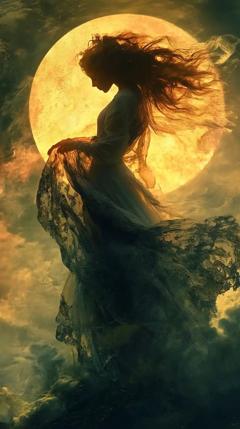 Surreal figure under one bright sun across distant dunes