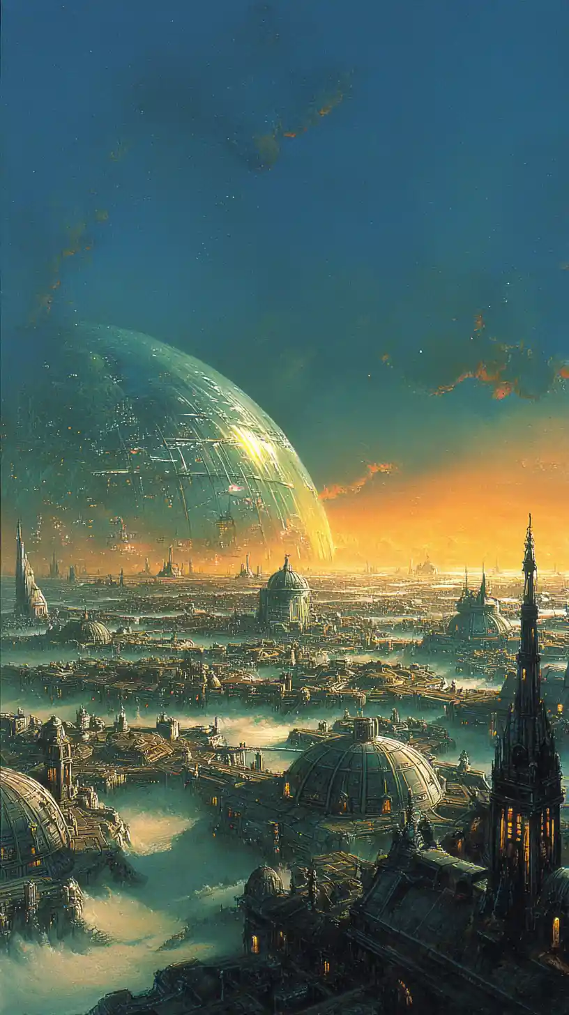 Radiumpunk city beneath a glowing protective glass dome