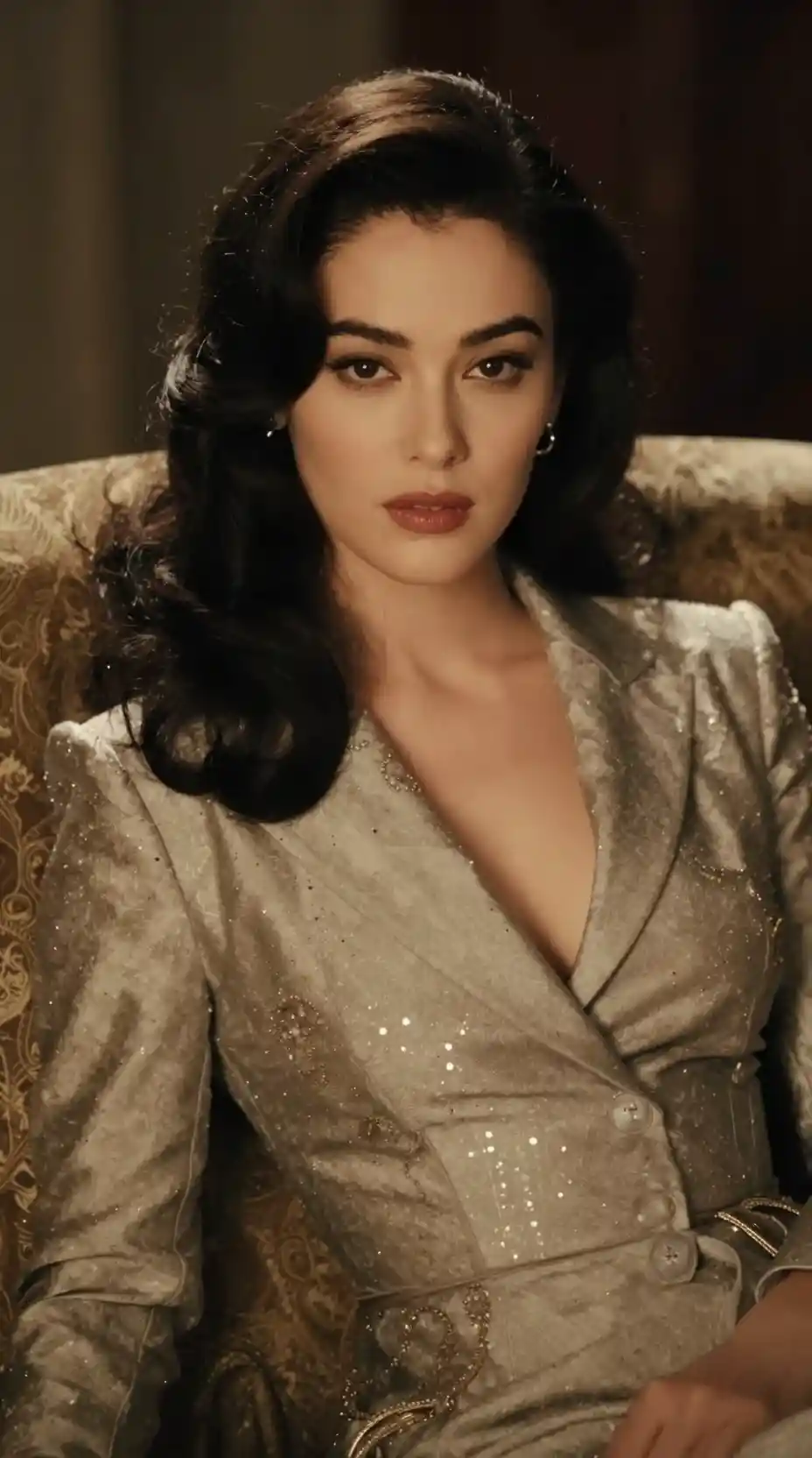 Donna sensuale in elegante posa per ritratto cinematografico