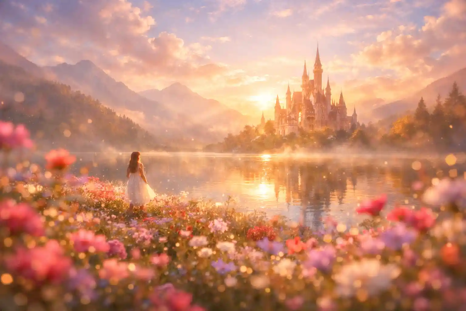 Joyful cinematic scene with ethereal soft focus wonder