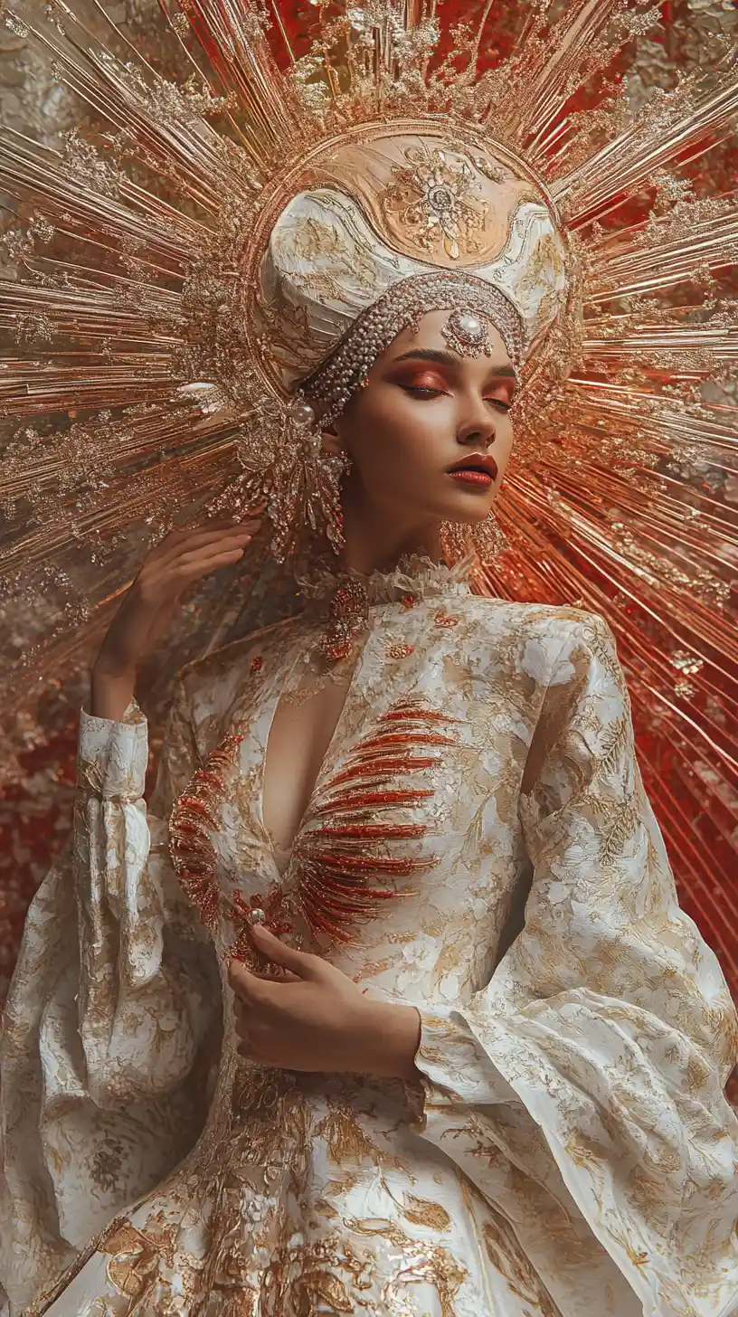 American empress style femme fatale in surreal fantasy couture