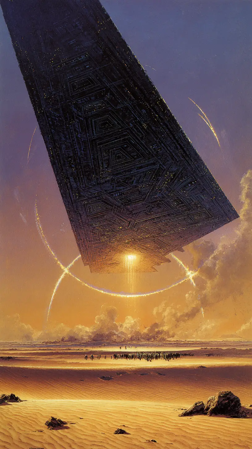 Colossal Alien Spaceship Above Sahara Desert At Sunset