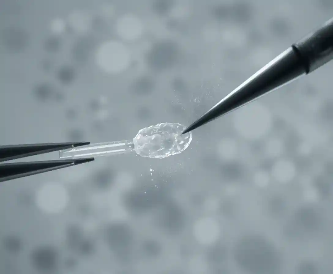Sterile swab held in tweezers against a soft blur