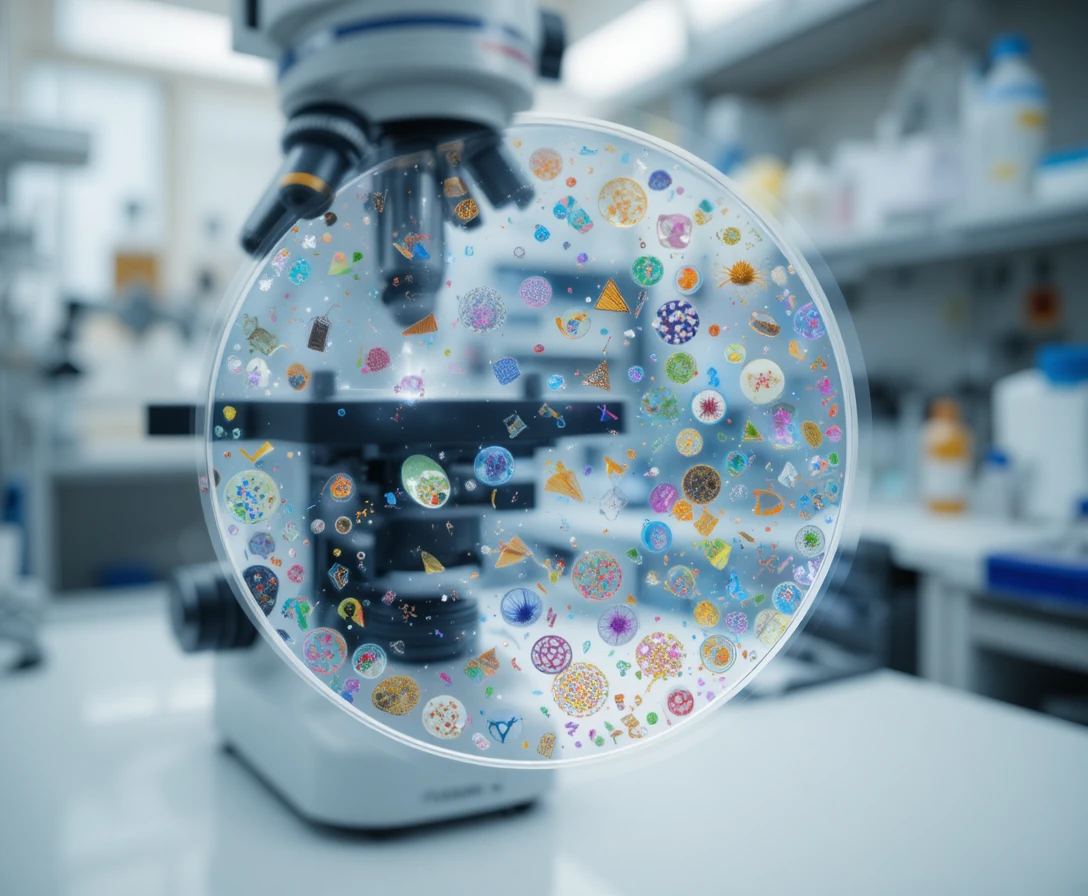 Vetrino da microscopio con campioni biologici in un laboratorio pulito