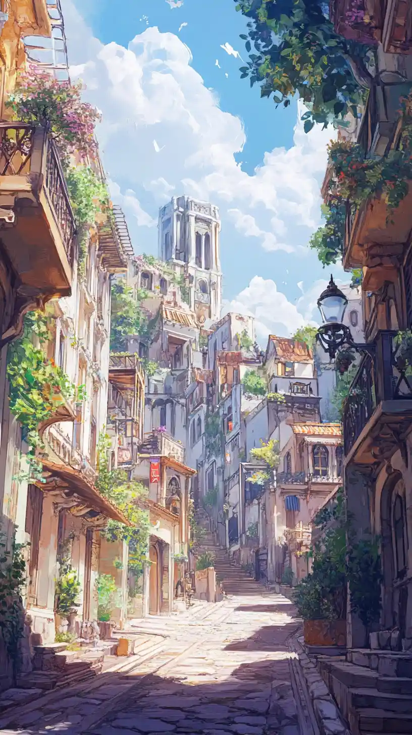 Close up anime heroine on a busy city street