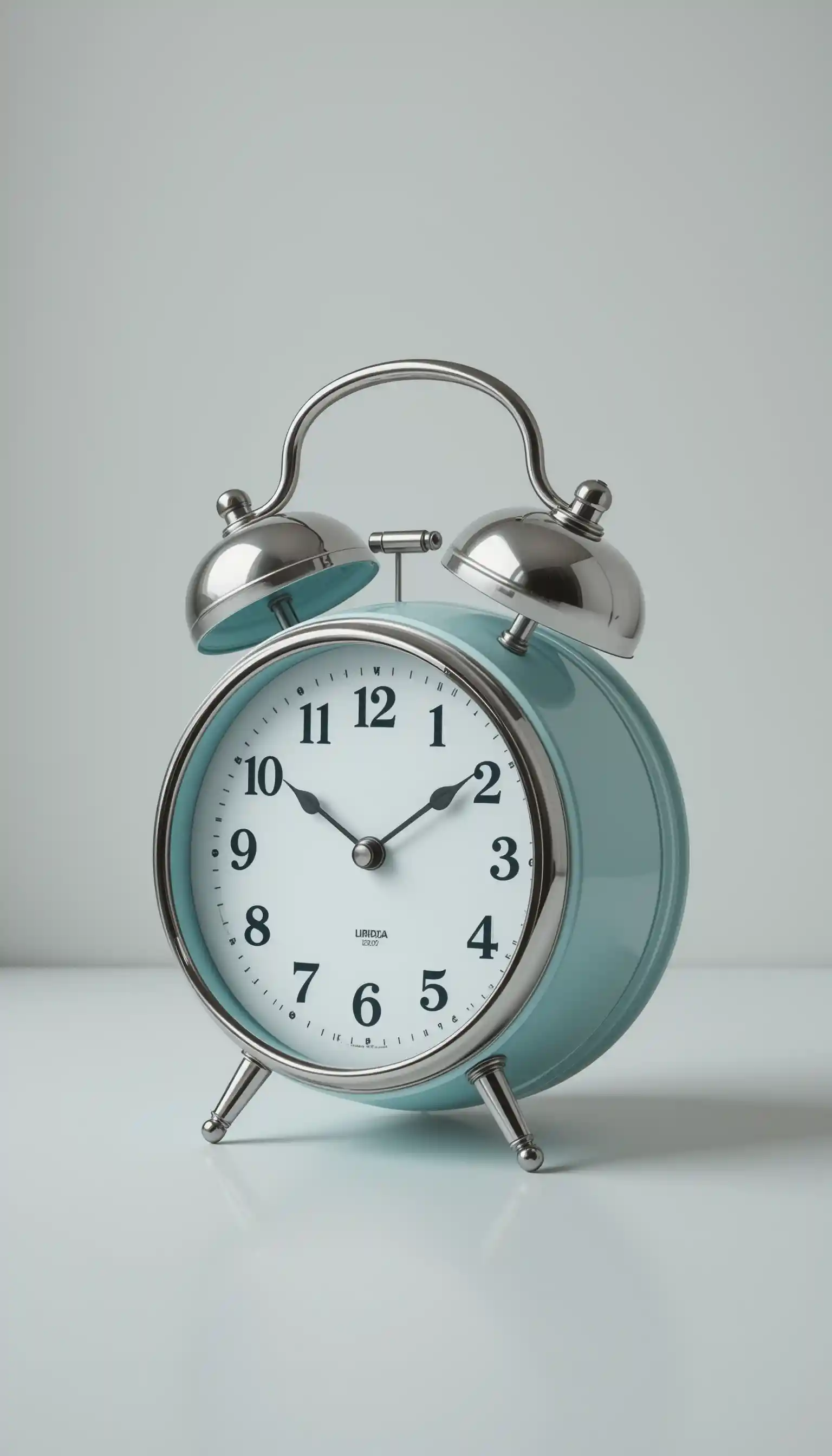 Vintage 3D alarm clock in a minimalist turquoise space