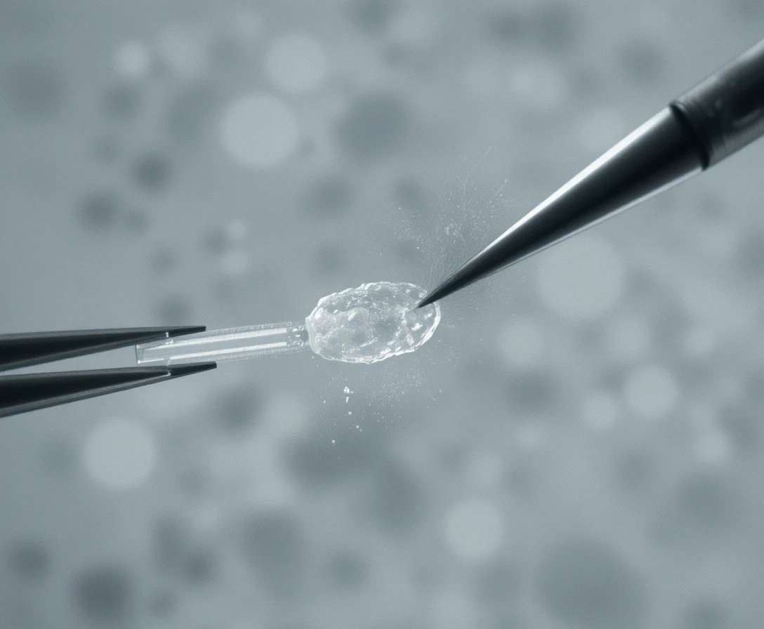 Sterile swab held in tweezers against a soft blur