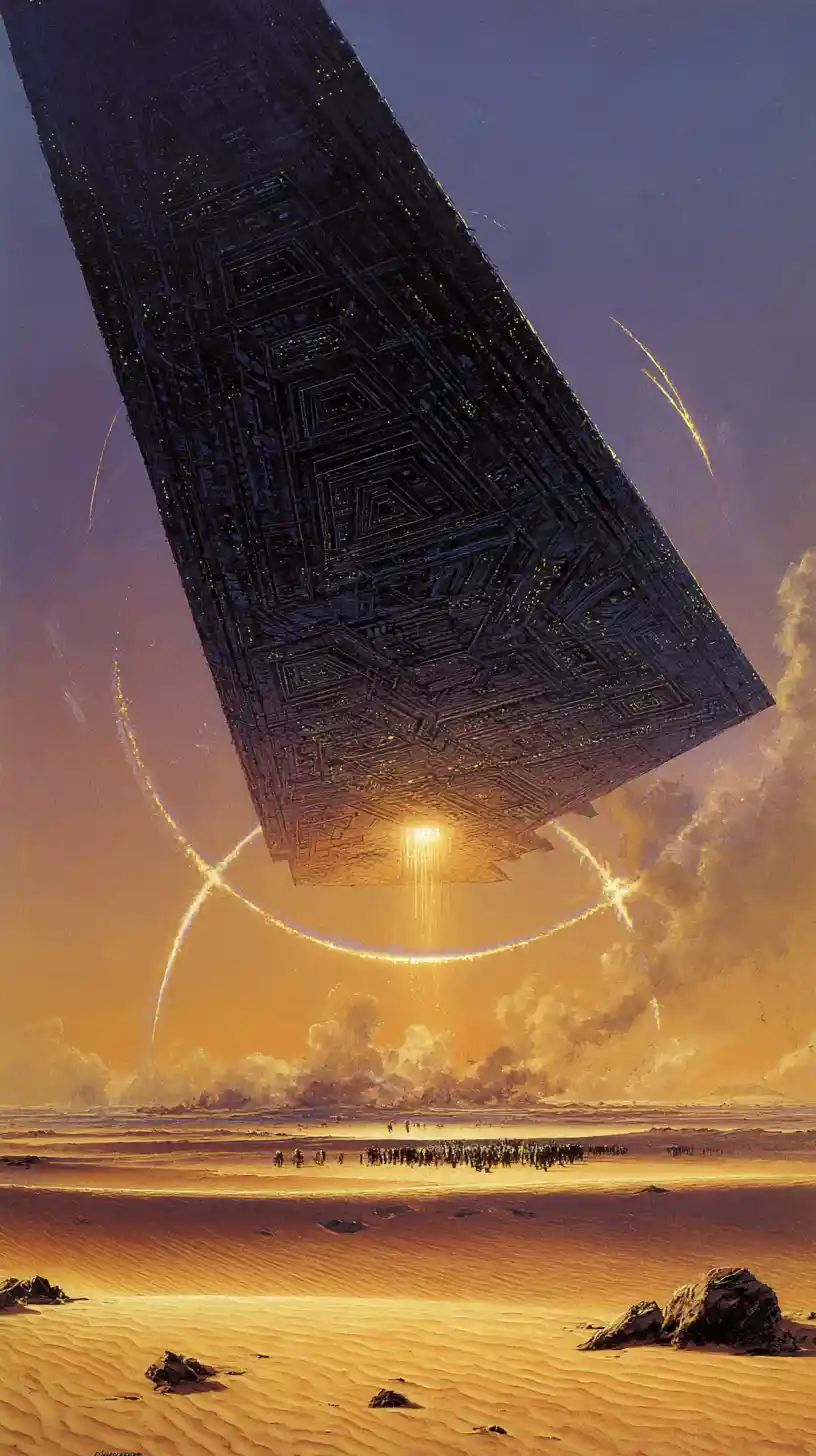 Colossal Alien Spaceship Above Sahara Desert At Sunset