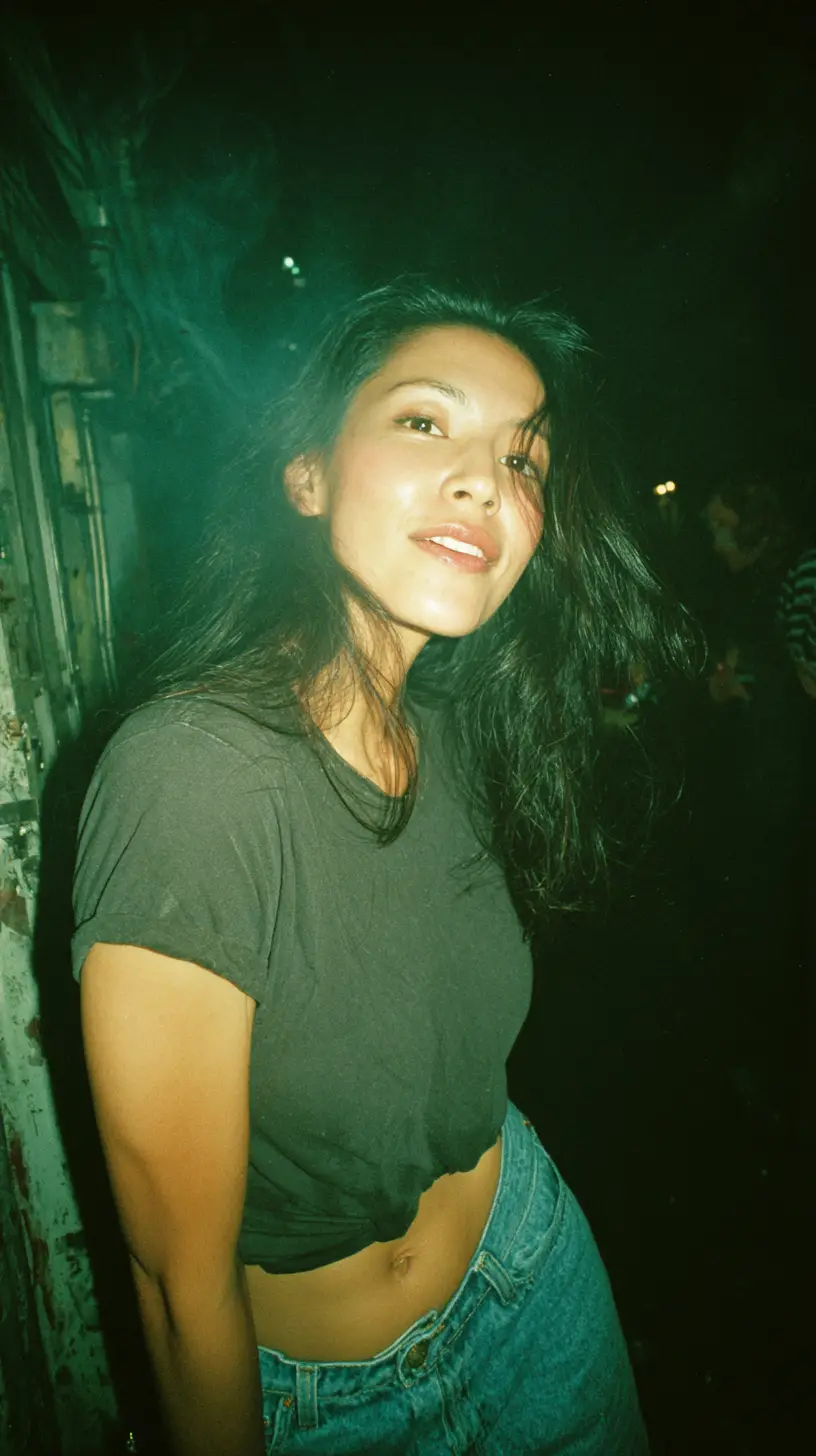Confident woman in a 90s street alley portrait