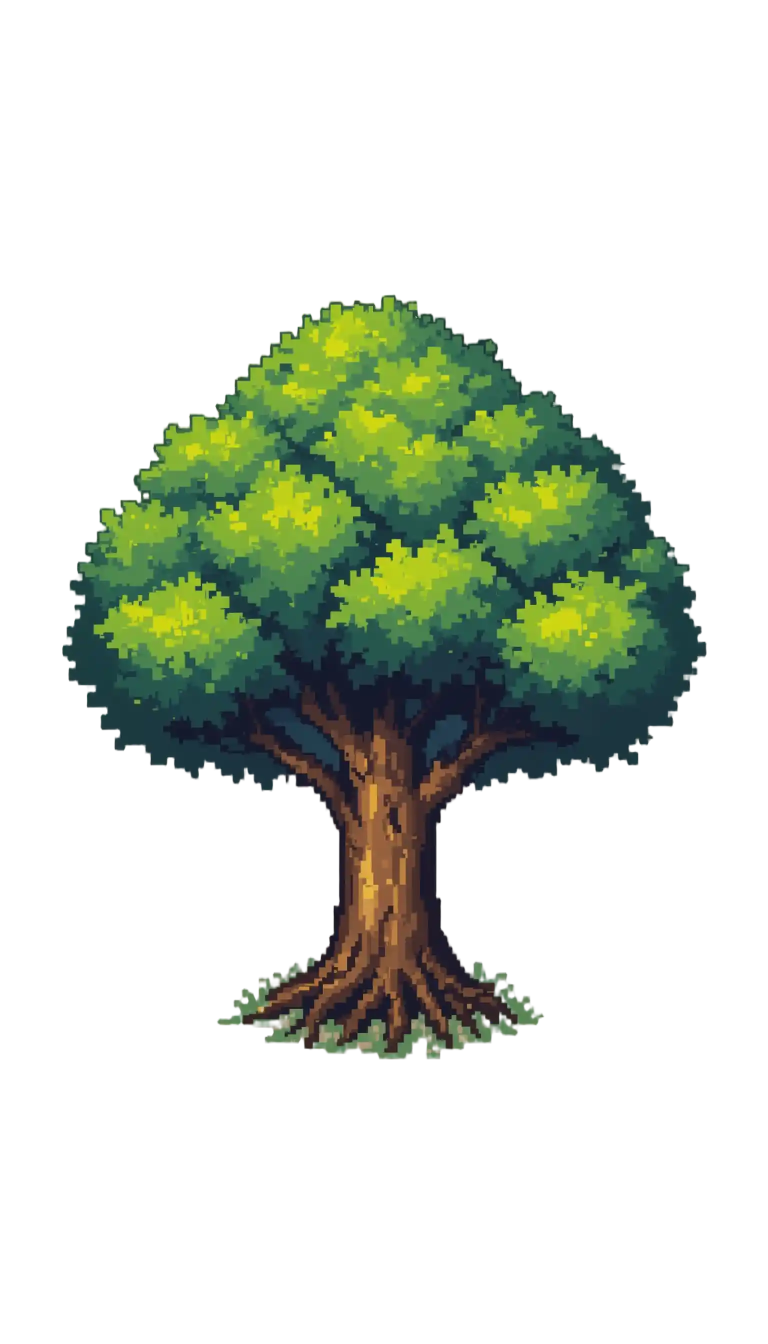 Top down pixel art tree with bright green foliage