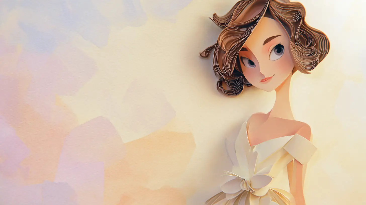 Elegant paper cutout girl on soft pastel background