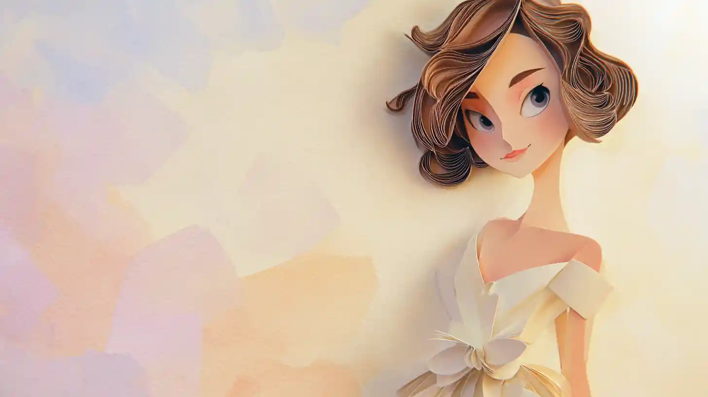 Elegante ragazza in ritaglio di carta su morbido sfondo pastello