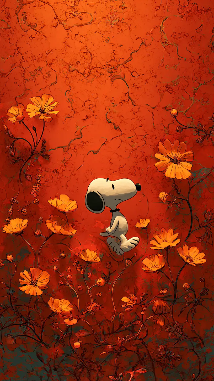 Dynamic cartoon dog surrounded by floral motion lines