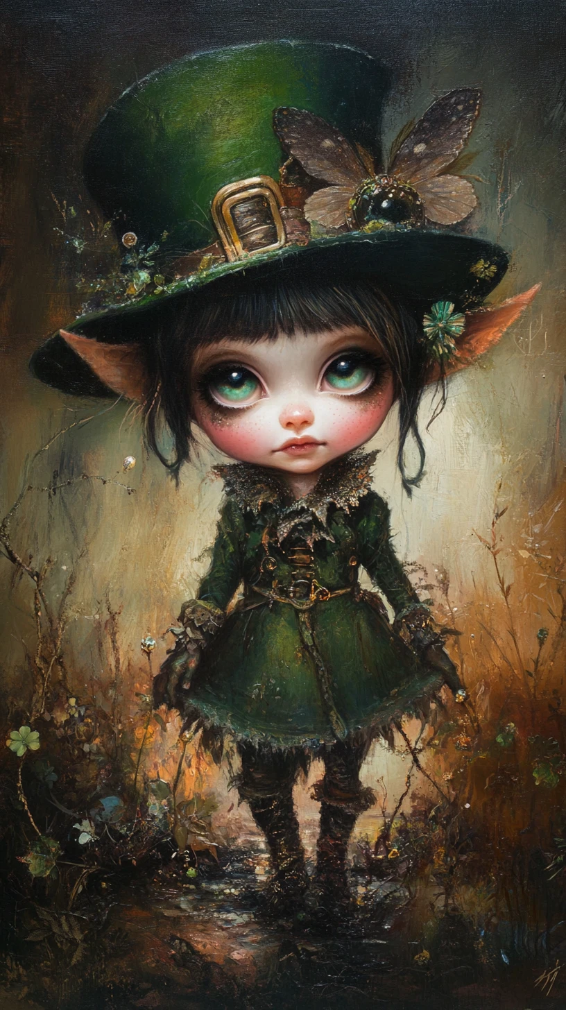 Bebé duende con ojos degradados y brillantes en enfoque suave
