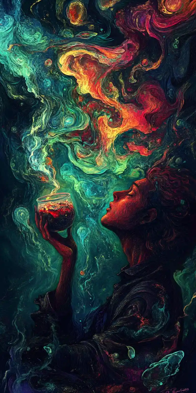 Surreal vision of poison disguised as paradise in darkness
