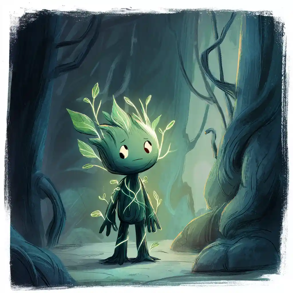 Fantasy tree creature guarding roots in enchanted forest