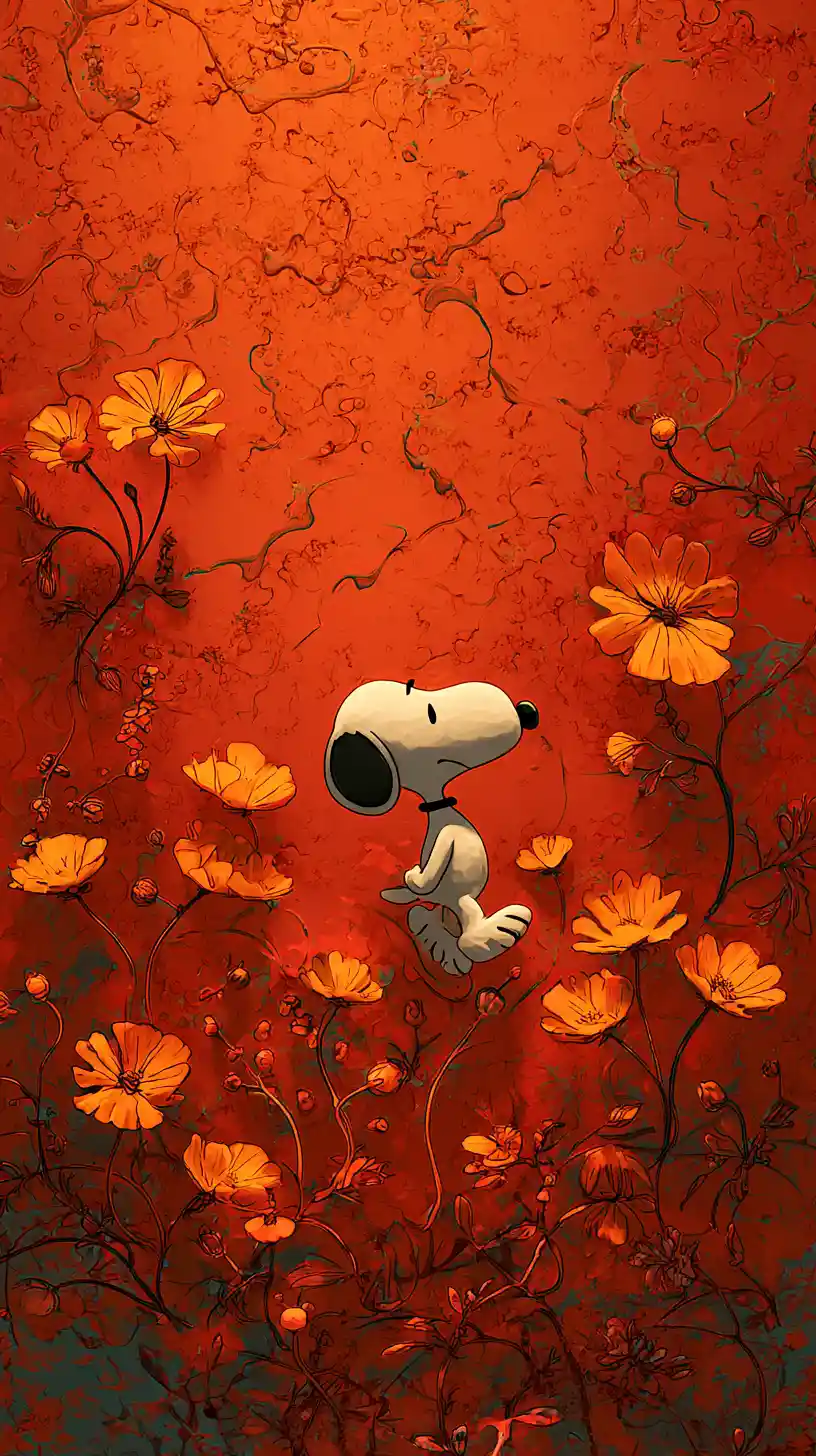 Dynamic cartoon dog surrounded by floral motion lines