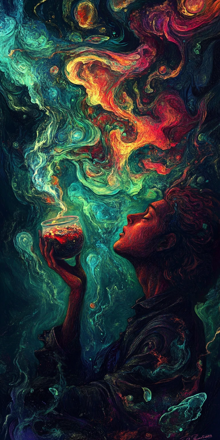 Surreal vision of poison disguised as paradise in darkness