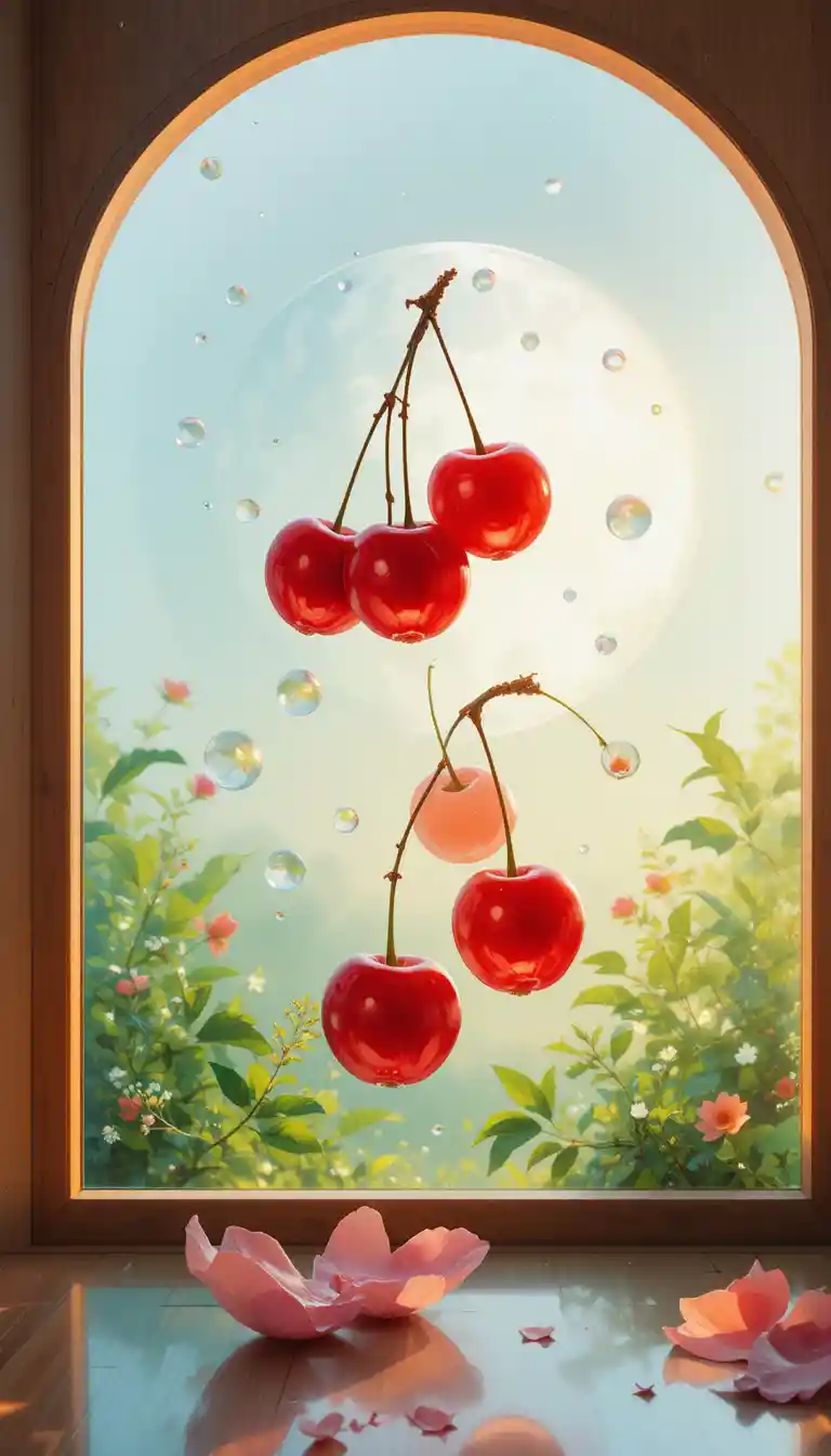 Flores de cerezo transparentes que brillan con luz de neón suave