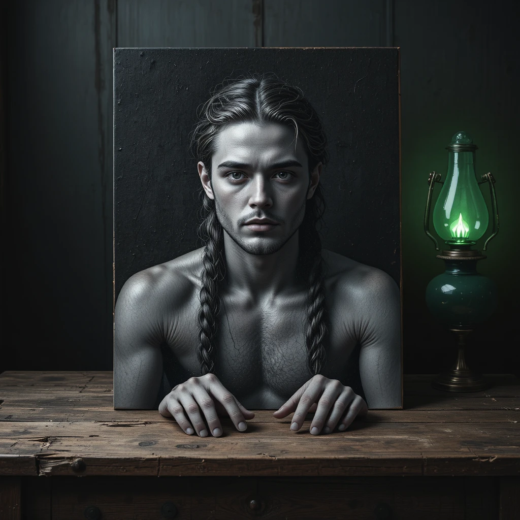 Retrato Melancólico de Hombre Escandinavo en Lienzo Negro
