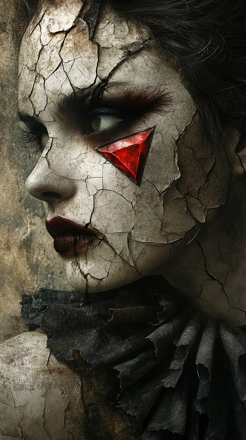 Gothic woman with cracked skin and red eye makeup