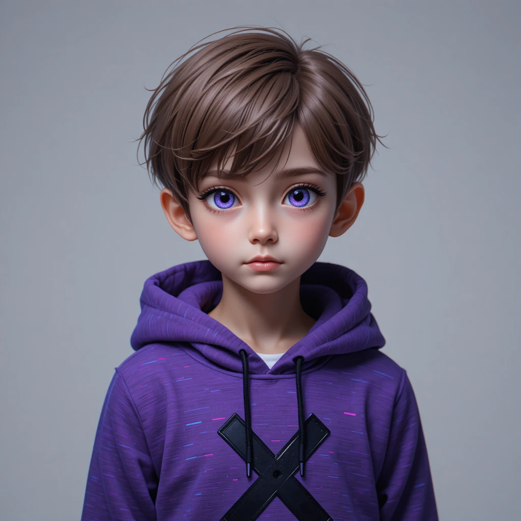 Young boy with purple eyes in a glitch art portrait