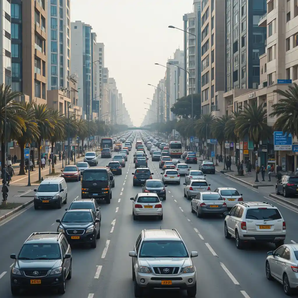Car navigating heavy traffic on a busy Riyadh city street