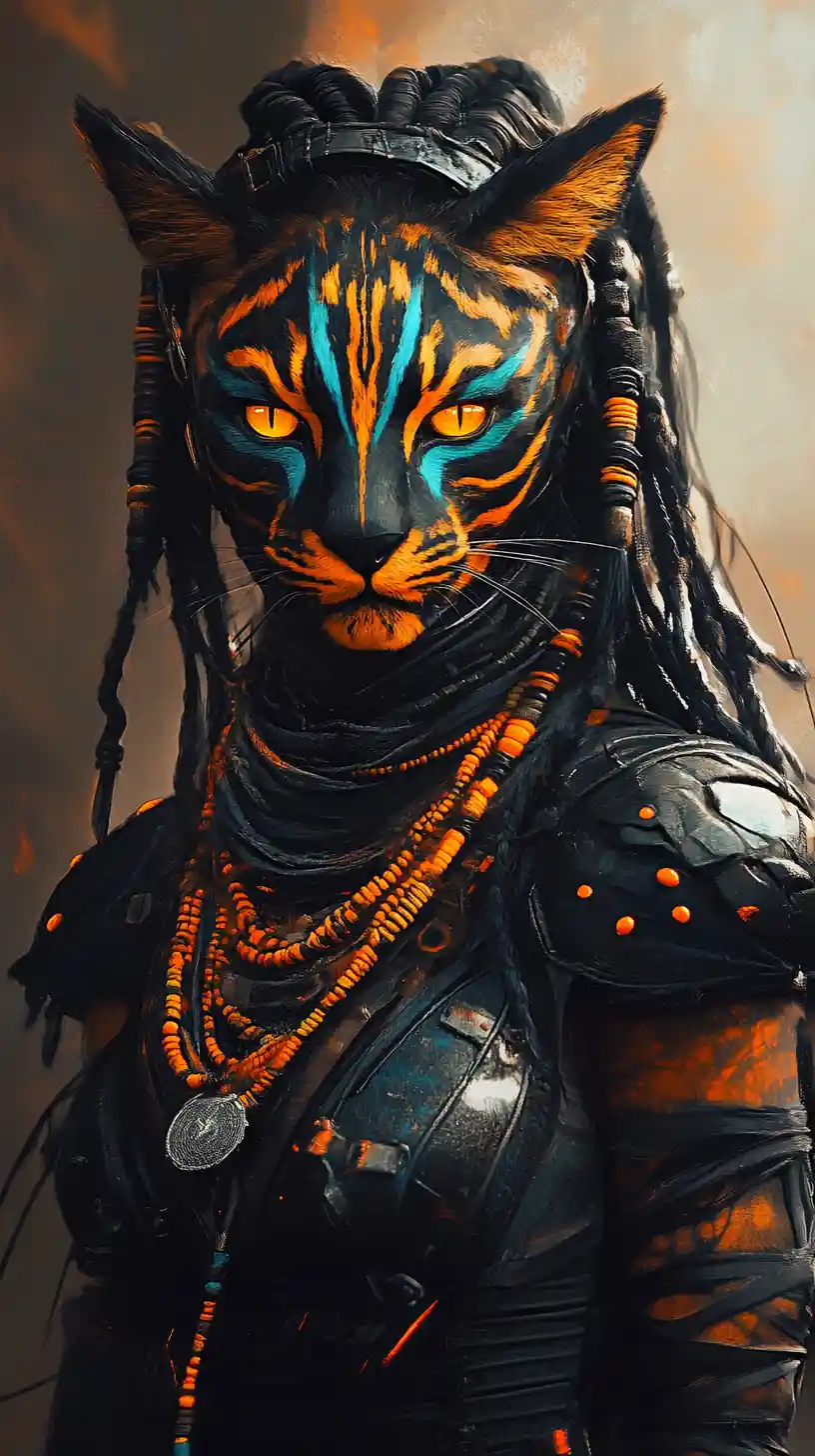 猫の顔をしたSF女戦士と輝く黄色い瞳