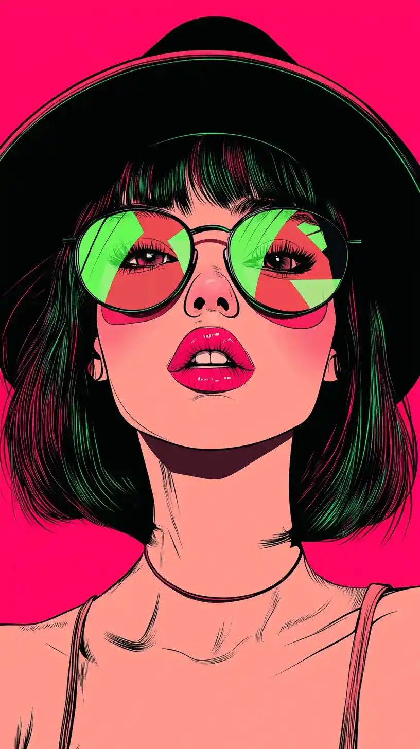 Portrait pop art d’une jeune femme avec des lunettes néon