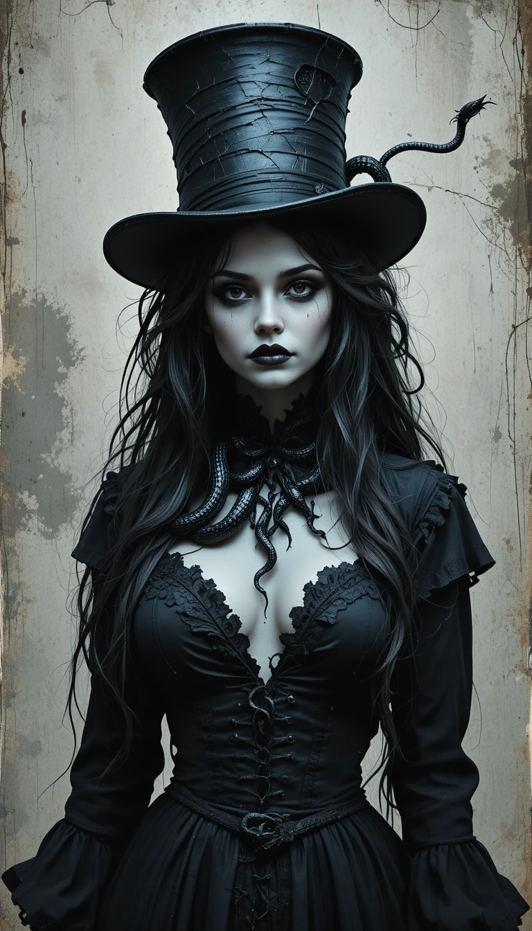 Gothic woman with tentacles and tattered victorian dress