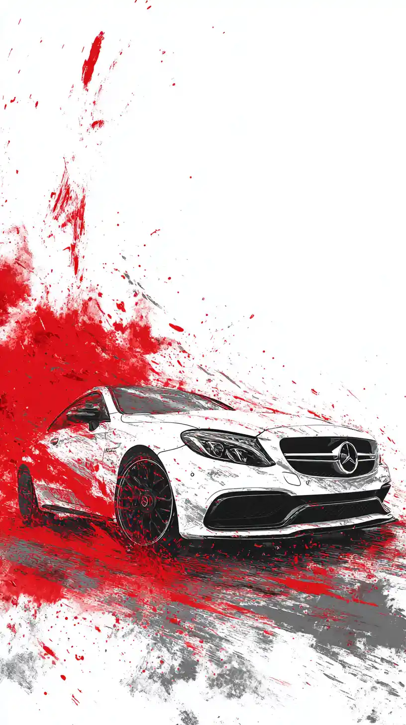 Voiture de sport blanche avec éclaboussures explosives de peinture rouge et noire