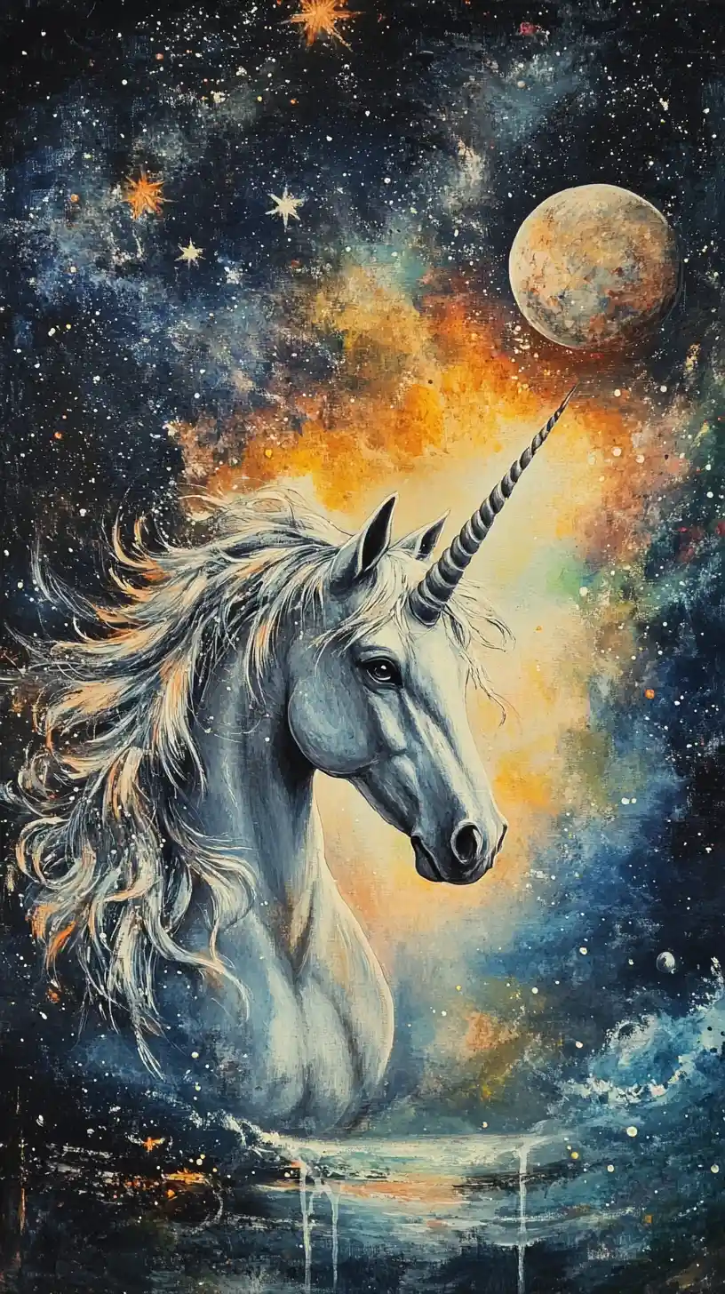 Retrato de unicornio majestuoso en un cielo cósmico mágico