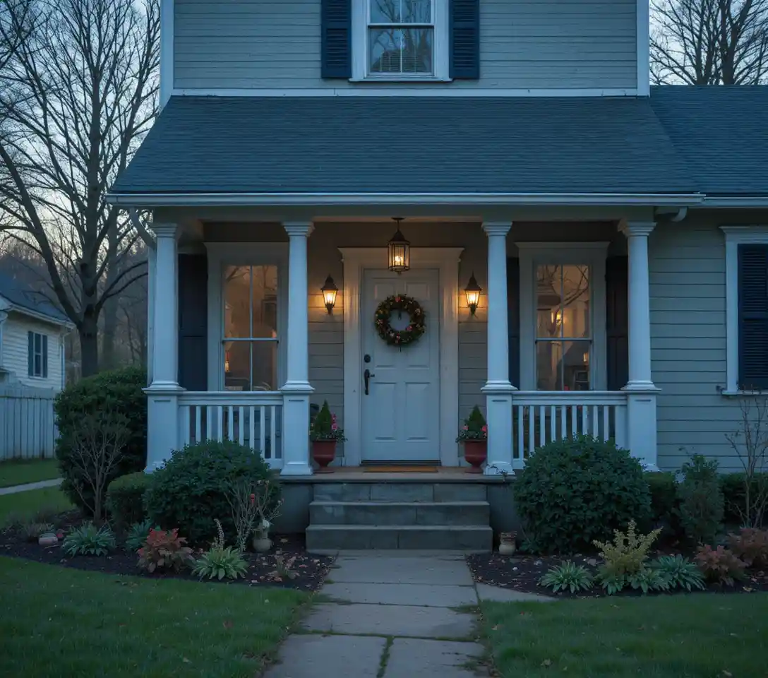 Quiet suburban house porch on an early fathers day morning